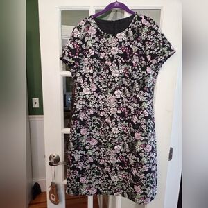 Brooks Brothers Black Jacquard Dress with Pink & Green Floral Print - Size 16